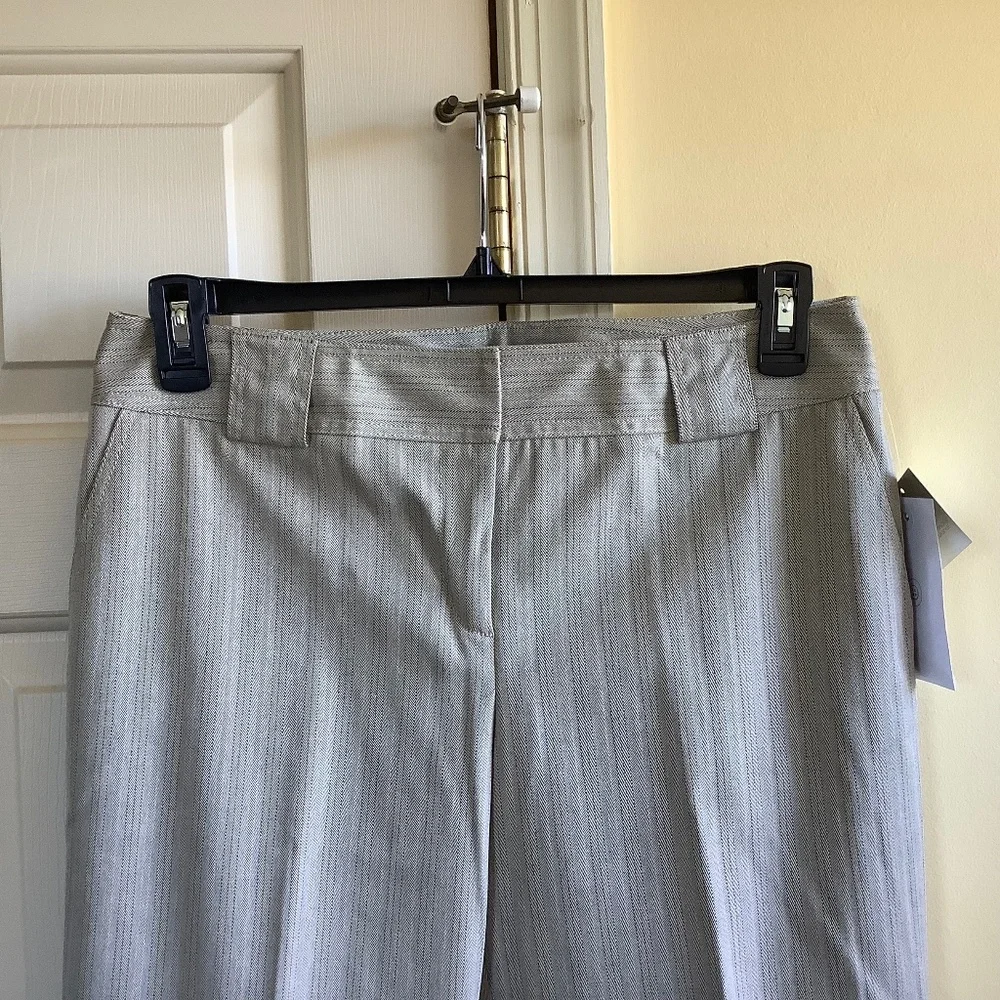 DKNY Cropped Cuffed Wide Leg Stretch Pant Striped Taupe SZ 10